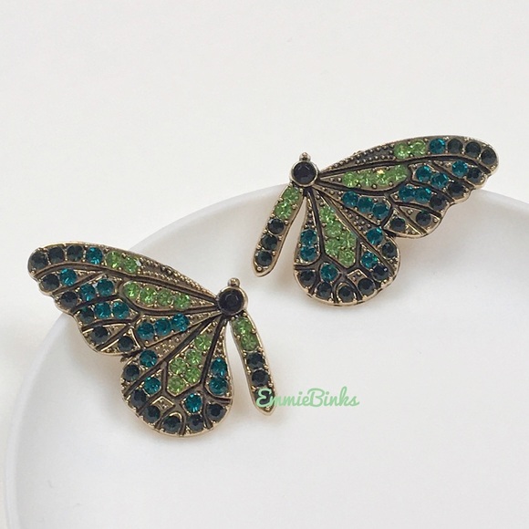 New FP Crystal Butterfly Open Wing Stud Earrings - Picture 10 of 16